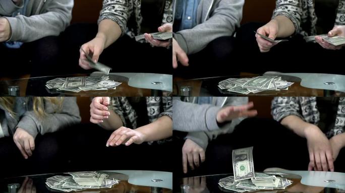 高清慢速: 女性手数钞票的近距离拍摄