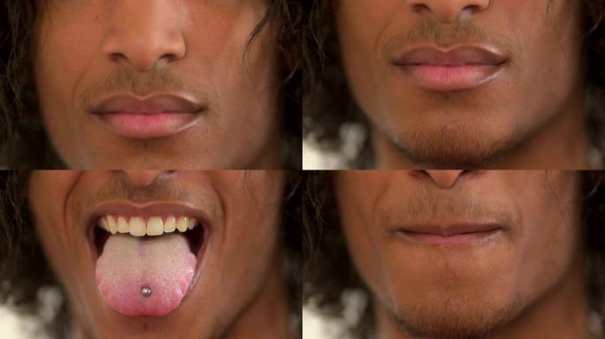 黑人少年伸出舌头的特写镜头