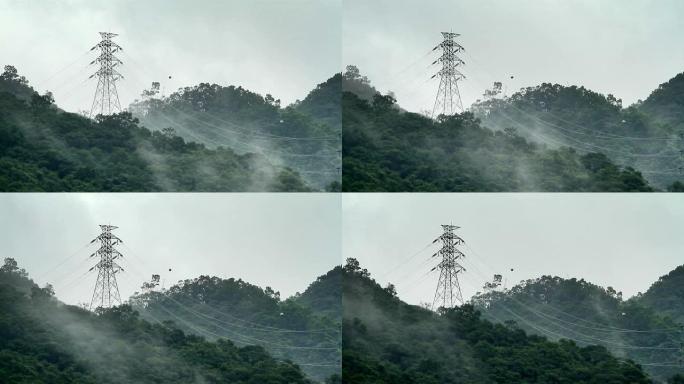 雨后送电电网大山铁塔输电铁塔高压输送