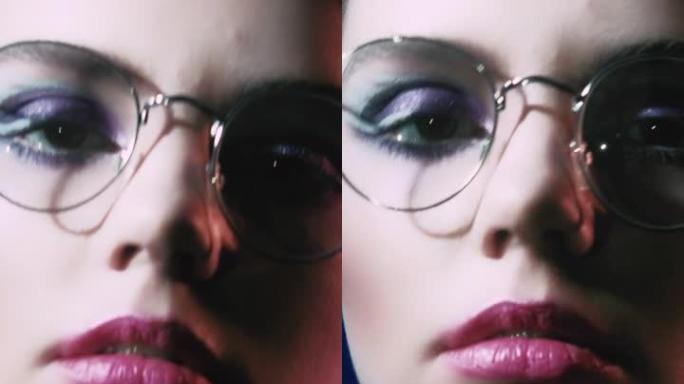 垂直视频复古光学90年代外观女孩眼镜
