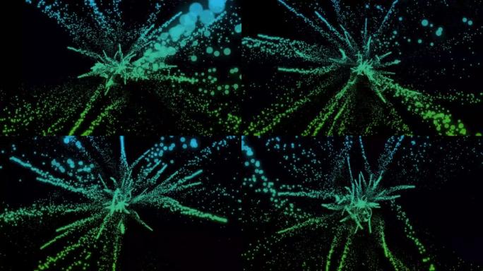 4k彩色粒子线条纹抽象绿蓝背景图形动画