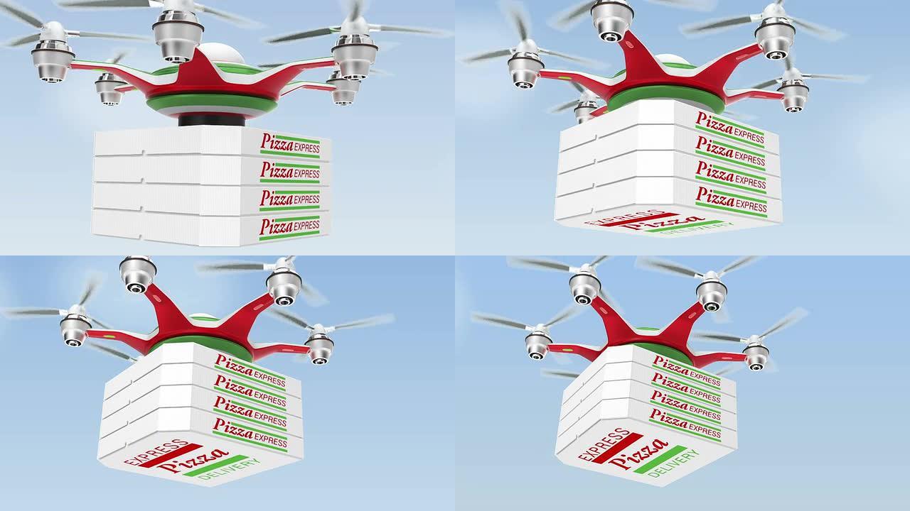 无人机携带披萨用于快餐配送概念