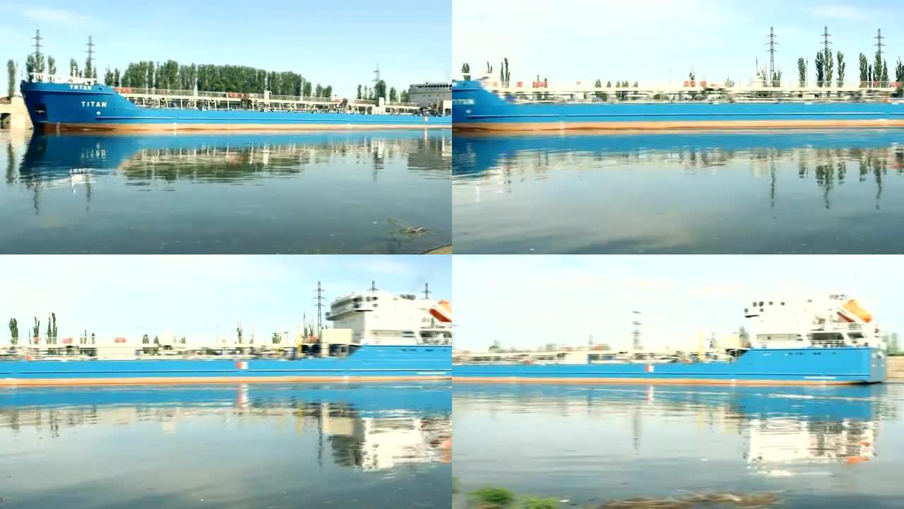 俄罗斯联邦伏尔加格勒-5月14日: 泰坦号油轮进入海峡，伏尔加格勒的水上航道。
