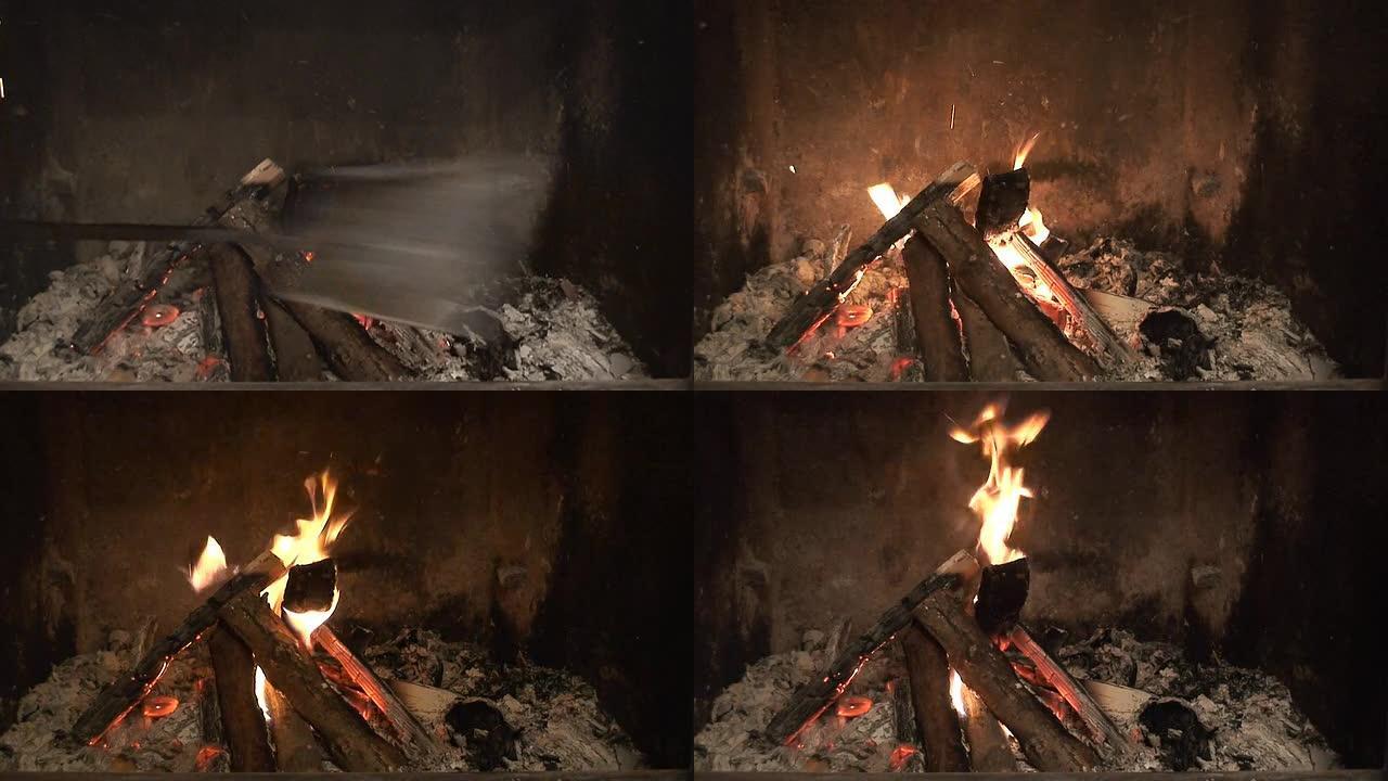 在壁炉中吹火 (HD 1080/50i)