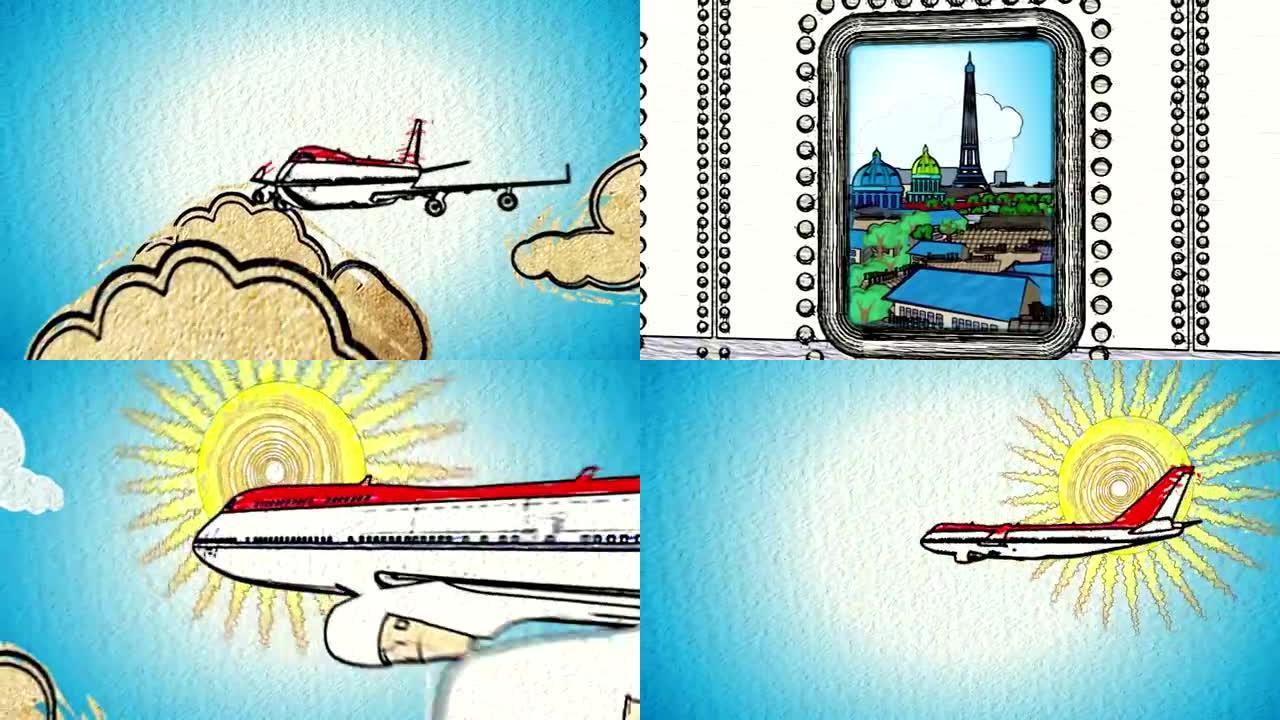 带飞机和云的欧罗巴旅游镜头