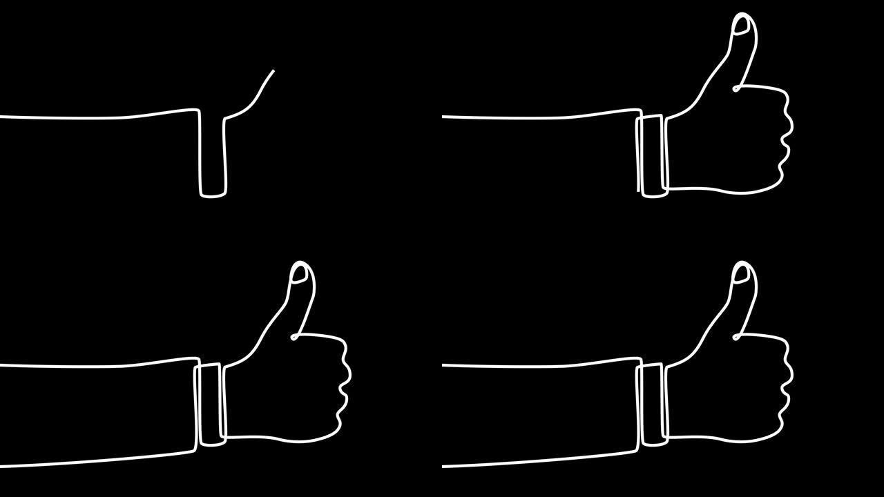 双手竖起大拇指的2D动画素材: 批准，喜欢，积极，成功，同意，支持，满意，好工作，鼓励，祝贺，赞赏，