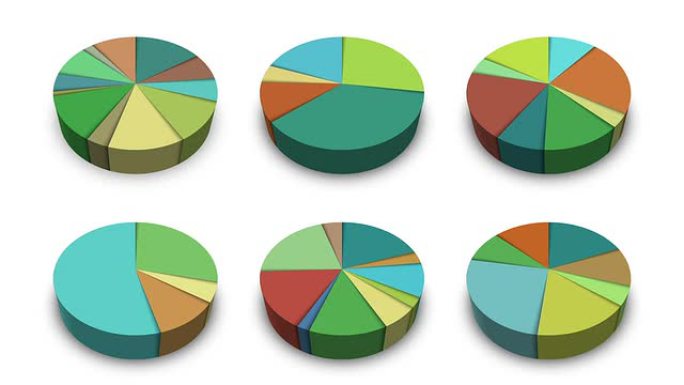 动画饼图，12个版本。2 d和3 d。哑光。