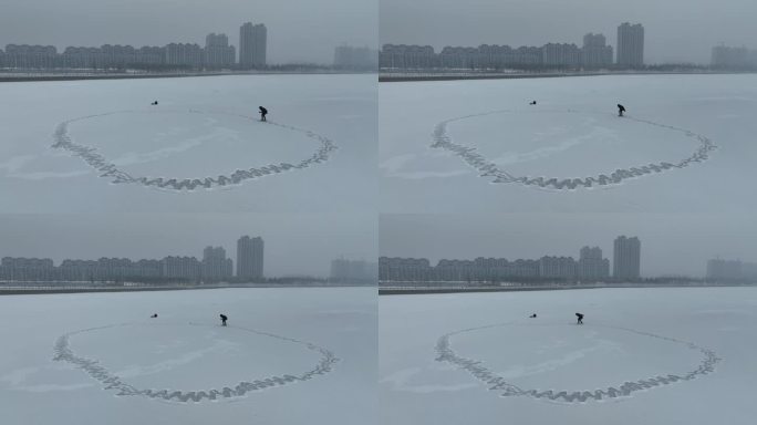吉林延边珲春市市民在冬季结冰河流上溜冰