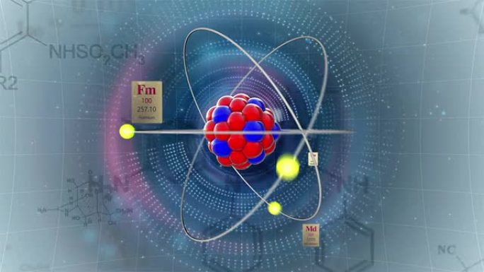 具有元素周期表和公式的原子模型