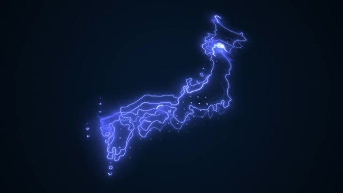 3D霓虹蓝日本地图边框轮廓循环背景