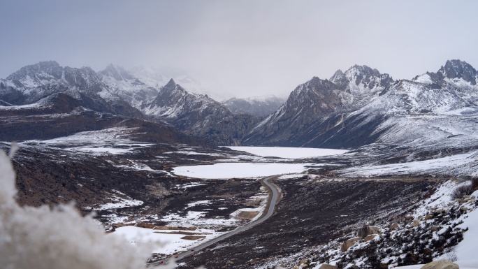 姊妹湖雪景延时素材