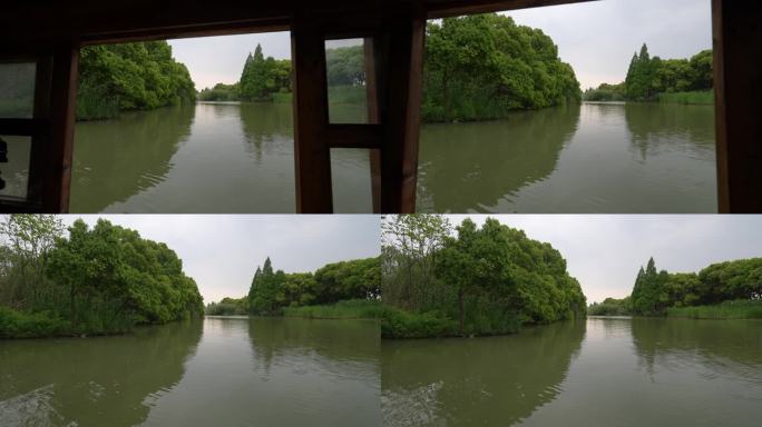 小船窗户外湿地风景