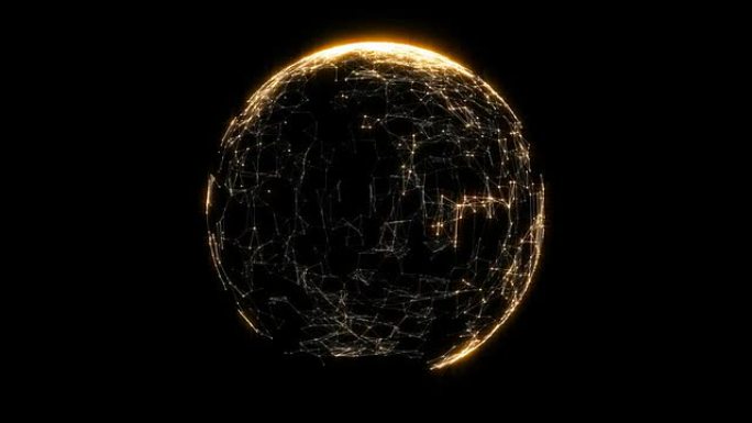 从连接的金色点和线条中生长动画抽象球体