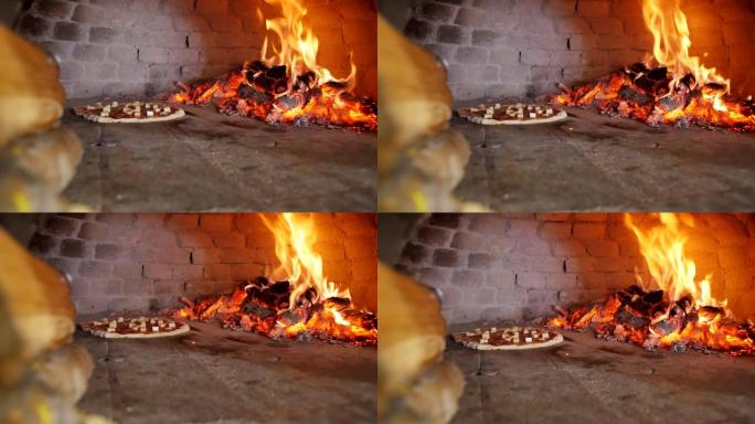 在石头热的传统烤箱中，意大利比萨饼与燃烧的木炭火紧密烘烤。根据旧食谱用马苏里拉奶酪和香料烹饪意大利国