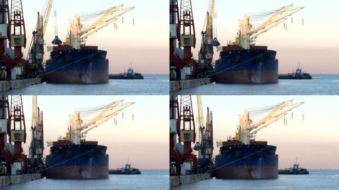 巨大的货船在港口移动负载
