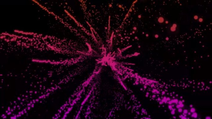 4k彩色粒子线条纹抽象红-粉-橙背景图形动画