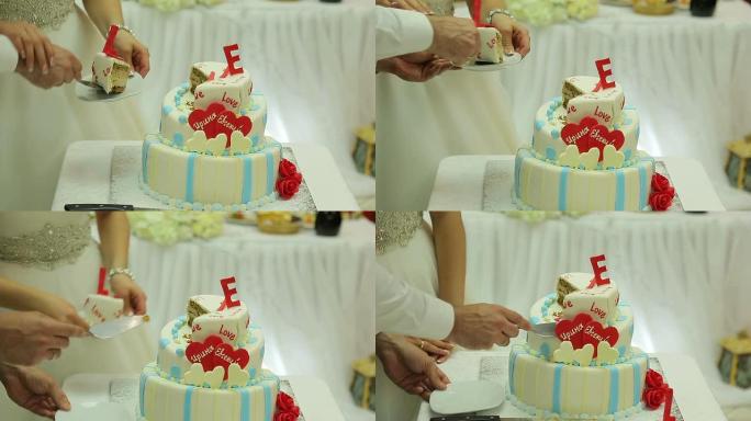 新娘和新郎切蛋糕