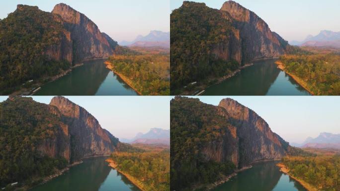 日落时湄公河宁静景象的鸟瞰图