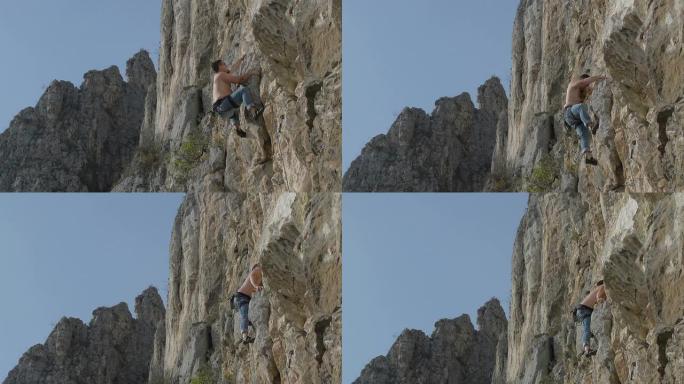 攀岩者攀登特兰西瓦尼亚Turzii峡谷的behing corner