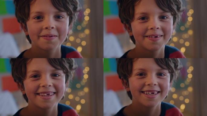 肖像快乐小男孩微笑可爱的孩子在家里看起来很开朗