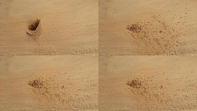 SLO MO LD子弹击中沙土地面，沙子散布到空中