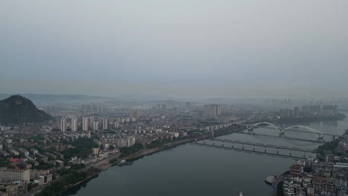 广西柳州城市清晨航拍