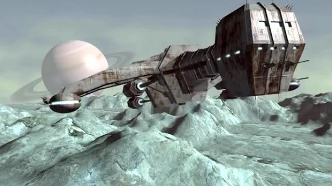 行星上方的未来派宇宙飞船动画