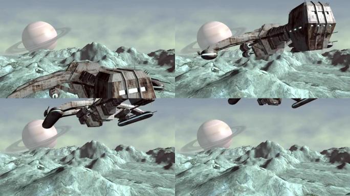 行星上方的未来派宇宙飞船动画