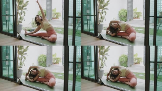 城市人的健康生活方式，通过在线瑜伽课在家锻炼。