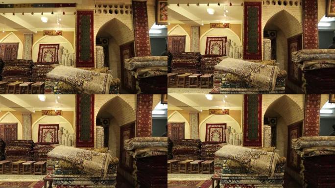 伊朗市场上的传统手工波斯地毯