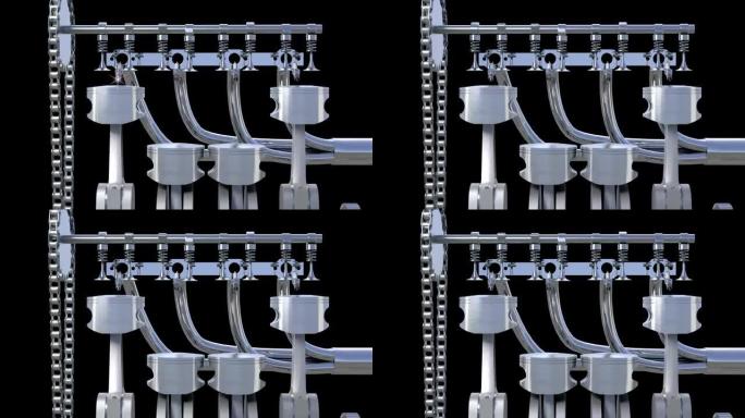 四缸发动机工作。循环。