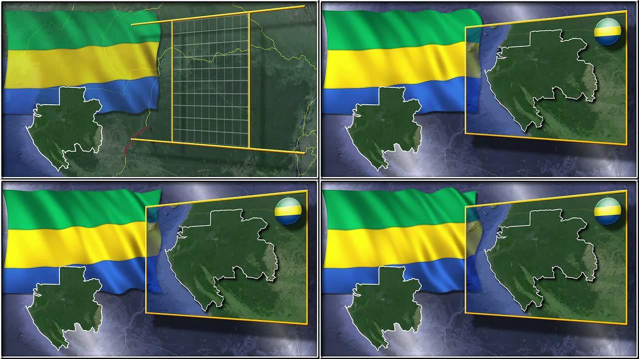 加蓬旗帜和地图动画