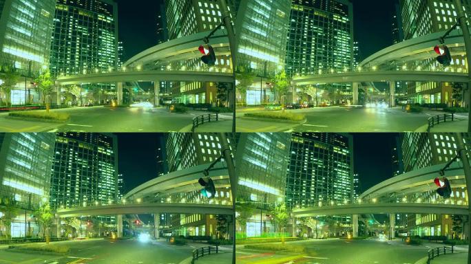 东京现代商业区街道照明的延时变化。