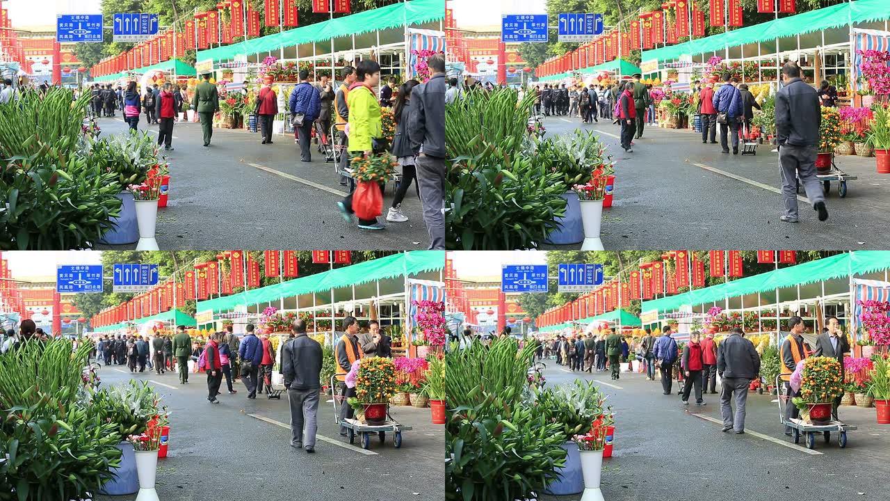 中国传统春节花卉市场