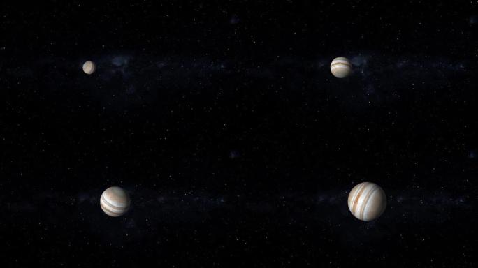 天空上的抽象现实木星行星。动画木星行星和繁星背景。