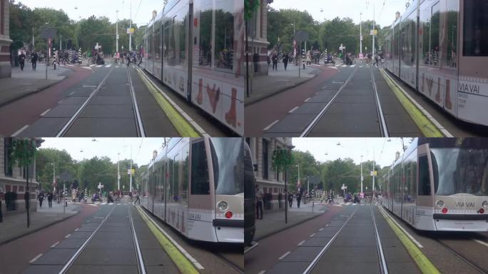 阿姆斯特丹人行横道上的人。慢动作