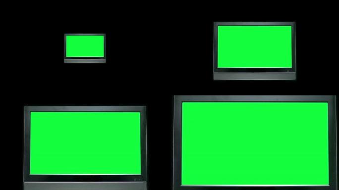 电视屏幕上的色度键绿色，慢动作