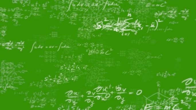 高等数学方程数学公式文本背景教学工程，教学方程和公式背景教学绿屏背景动画