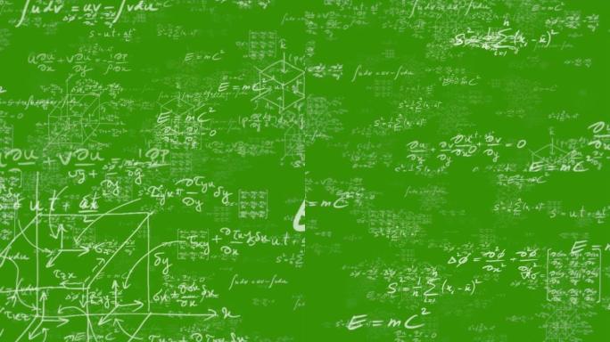 高等数学方程数学公式文本背景教学工程，教学方程和公式背景教学绿屏背景动画