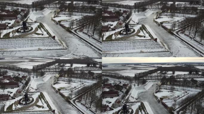 荷兰雪地要塞镇布尔坦格的全高清空中无人机镜头