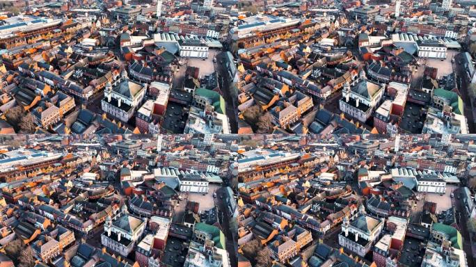 英格兰东米德兰兹地区城市莱斯特的莱斯特市场的航拍画面
