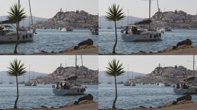 帆船进入希腊的一个港口