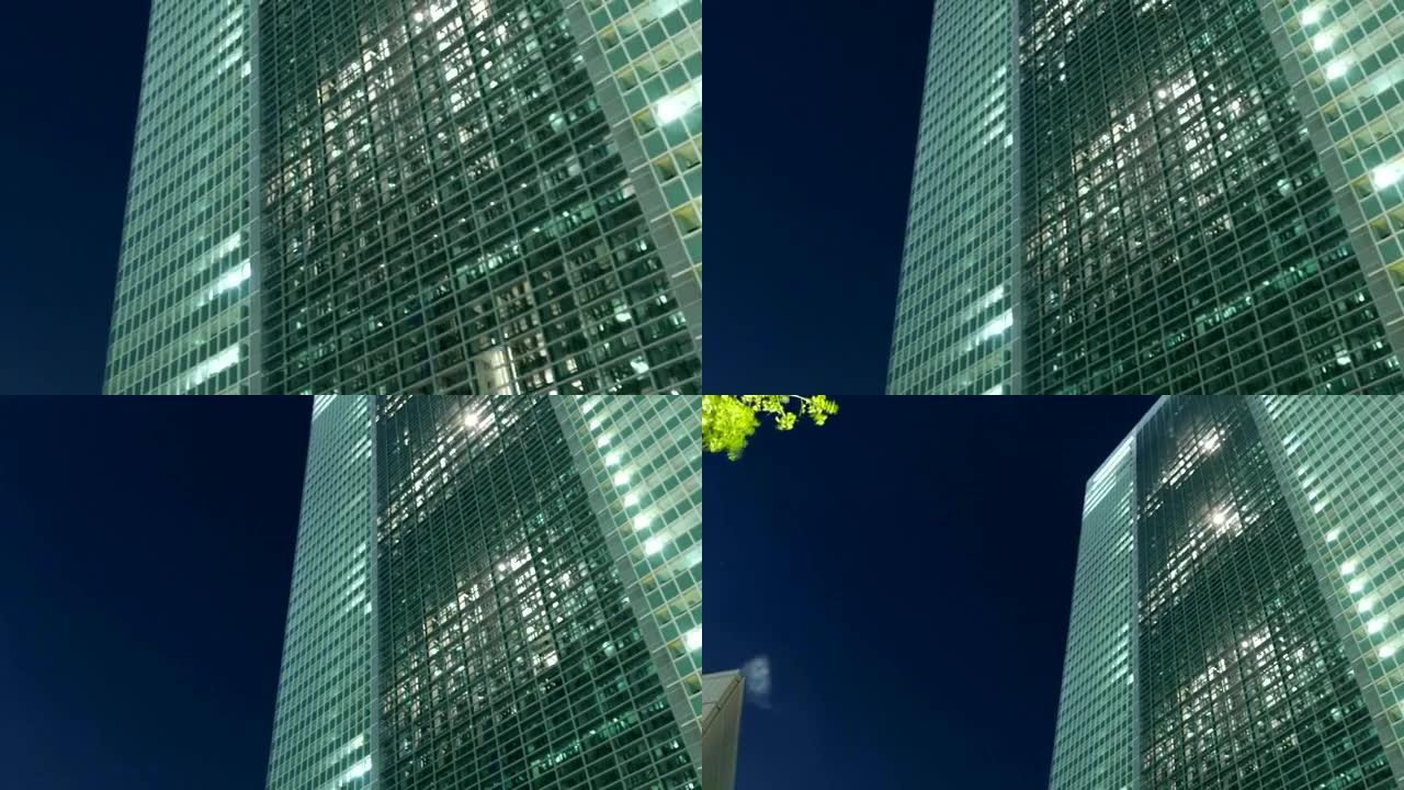 东京现代商业区街道照明的延时变化。