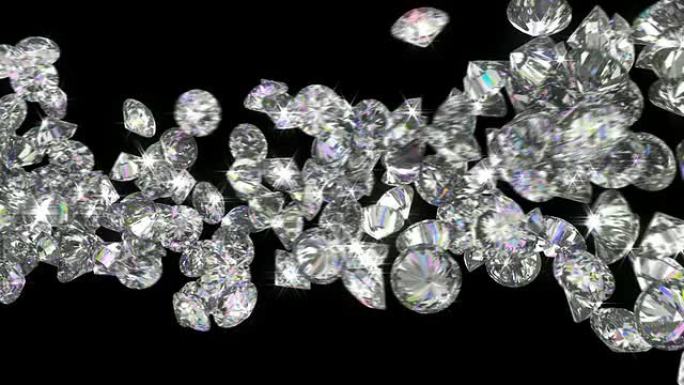 可循环的钻石或宝石以慢动作流动。