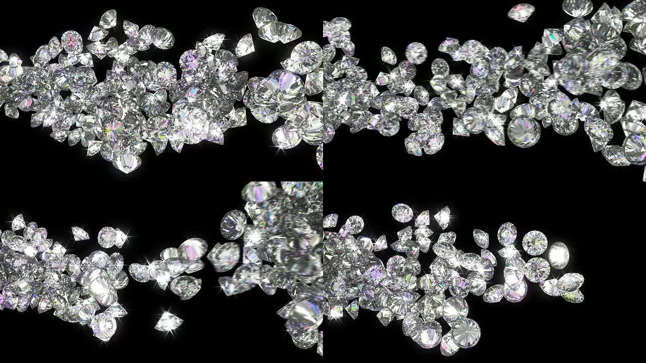 可循环的钻石或宝石以慢动作流动。
