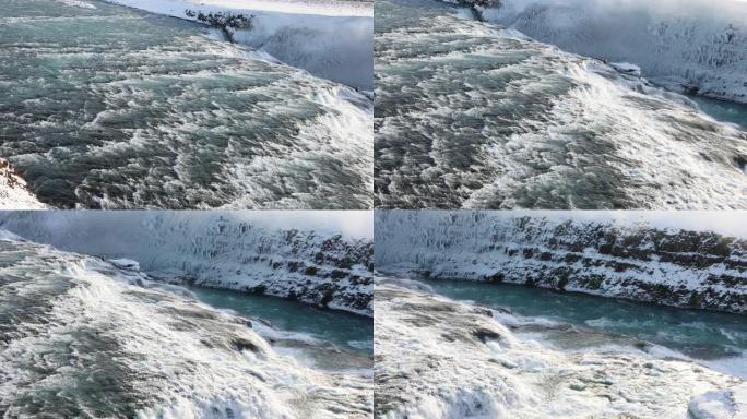 冰岛黄金圈之旅Hvita河上Gullfoss瀑布的全景
