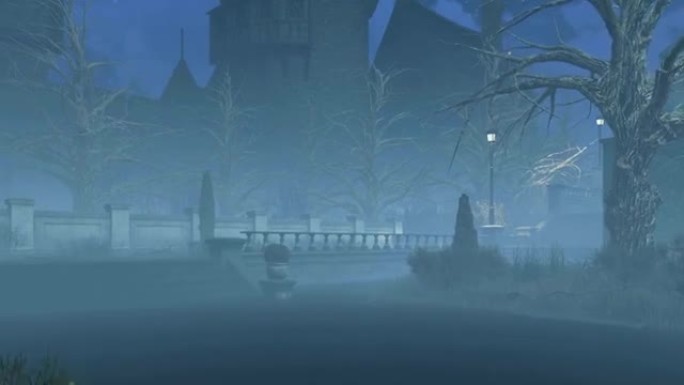 迷雾之夜被遗弃的阴暗公园