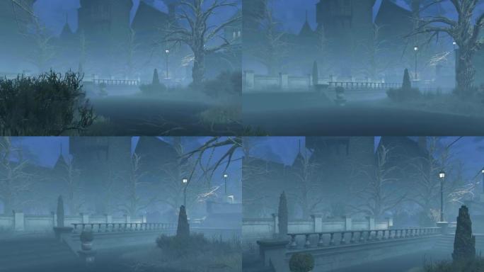 迷雾之夜被遗弃的阴暗公园