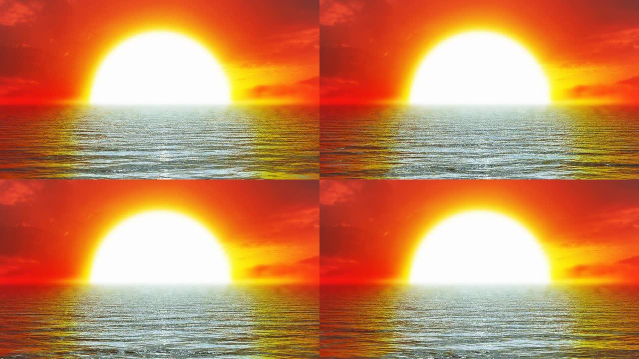 红色的日落和公海，循环