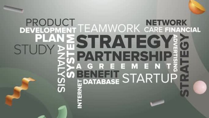 战略伙伴关系标签印刷概念背景，计划，团队合作，启动，协议，利益，数据库动画背景4K